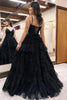 Load image into Gallery viewer, Sparkly Black Tiered Spaghetti Straps Long Tulle Prom Dress