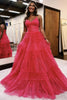 Load image into Gallery viewer, Sparkly Black Tiered Spaghetti Straps Long Tulle Prom Dress