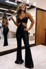 Load image into Gallery viewer, Sparkly Blak Sequin Spaghetti Strap Cut Out Long Prom Jumpsuit