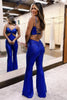 Load image into Gallery viewer, Sparkly Blak Sequin Spaghetti Strap Cut Out Long Prom Jumpsuit