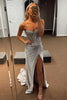 Load image into Gallery viewer, Sparkly Golden Mermaid Beaded Corset Strapless Long Prom Dress with Slit