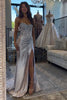 Load image into Gallery viewer, Sparkly Golden Mermaid Beaded Corset Strapless Long Prom Dress with Slit