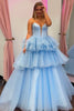 Load image into Gallery viewer, Princess Blue Corset A Line Tiered Long Satin Prom Dress