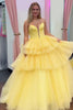 Load image into Gallery viewer, Princess Blue Corset A Line Tiered Long Satin Prom Dress