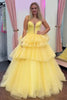 Load image into Gallery viewer, Princess Blue Corset A Line Tiered Long Satin Prom Dress