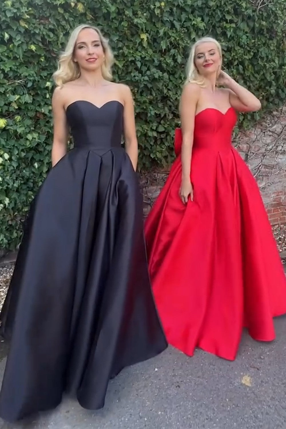 Elegant Red A Line Long Satin Prom Dress with Bow