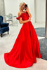 Load image into Gallery viewer, Red Corset Satin A Line Long Prom Dress with Flowers