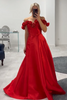 Load image into Gallery viewer, Red Corset Satin A Line Long Prom Dress with Flowers