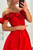 Load image into Gallery viewer, Red Corset Satin A Line Long Prom Dress with Flowers