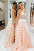 Load image into Gallery viewer, Sparkly Pink Corset Beaded Tiered Long Prom Dress