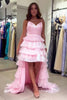 Load image into Gallery viewer, Pink Strapless Tiered High Low Long Prom Dress with Sweep Train