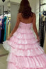 Load image into Gallery viewer, Pink Strapless Tiered High Low Long Prom Dress with Sweep Train