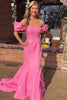 Load image into Gallery viewer, Pink Mermaid Off The Shoulder Satin Long Prom Dress with Puff Sleeves