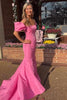 Load image into Gallery viewer, Pink Mermaid Off The Shoulder Satin Long Prom Dress with Puff Sleeves