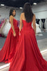 Load image into Gallery viewer, Sparkly Red Corset Bow Long Beaded Prom Dress with Slit