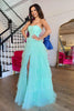 Load image into Gallery viewer, Mint Strapless A Line Long Sparkly Prom Dress with Slit