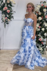 Load image into Gallery viewer, White Blue Flower Chiffon Tiered Sweetheart Long Corset Prom Dress