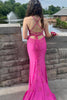 Load image into Gallery viewer, Fuchsia Satin V-Neck Long Sheath Prom Dress with Slit