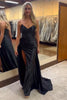 Load image into Gallery viewer, Black Mermaid Strapless Ruched Long Satin Prom Dress with Slit