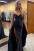 Load image into Gallery viewer, Black Mermaid Strapless Ruched Long Satin Prom Dress with Slit