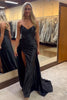 Load image into Gallery viewer, Black Mermaid Strapless Ruched Long Satin Prom Dress with Slit