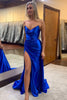 Load image into Gallery viewer, Black Mermaid Strapless Ruched Long Satin Prom Dress with Slit