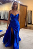 Load image into Gallery viewer, Black Mermaid Strapless Ruched Long Satin Prom Dress with Slit