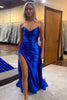 Load image into Gallery viewer, Black Mermaid Strapless Ruched Long Satin Prom Dress with Slit