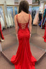 Load image into Gallery viewer, Sparkly Red Mermaid Beaded Appliques Satin Long Corset Prom Dress with Slit