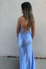 Load image into Gallery viewer, Floral Grey Blue Mermaid Appliques Long Corset Prom Dress with Slit