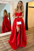 Load image into Gallery viewer, Red Sweetheart A Line Satin Long Prom Dress with Slit