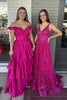 Load image into Gallery viewer, Fuchsia Off the Shoulder Ruffles Satin Long Corset Prom Dress