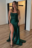 Load image into Gallery viewer, Sparkly Dark Green Mermaid Strapless Satin Long Corset Prom Dress with Slit