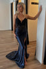 Load image into Gallery viewer, Sparkly Black Spaghetti Straps Mermaid Appliques Long Corset Prom Dress with Slit