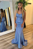 Load image into Gallery viewer, Sparkly Grey Blue Spaghetti Straps Mermaid Lace-Up Back Long Prom Dress