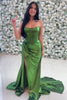 Load image into Gallery viewer, Sparkly Dark Green Mermaid Long Corset Prom Dress with Slit