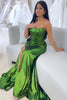 Load image into Gallery viewer, Sparkly Dark Green Mermaid Long Corset Prom Dress with Slit