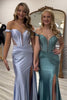 Load image into Gallery viewer, Sparkly Grey Green Mermaid Off The Shoulder Long Corset Prom Dress with Slit