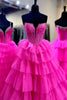 Load image into Gallery viewer, Sparkly Fuchsia A-Line Sweetheart Ruffles Long Corset Prom Dress