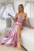 Load image into Gallery viewer, Sparkly Pink Beaded Off the Shoulder Long Corset Prom Dress with Slit