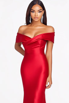 Elegant Red Off the Shoulder Mermaid Long Formal Dress