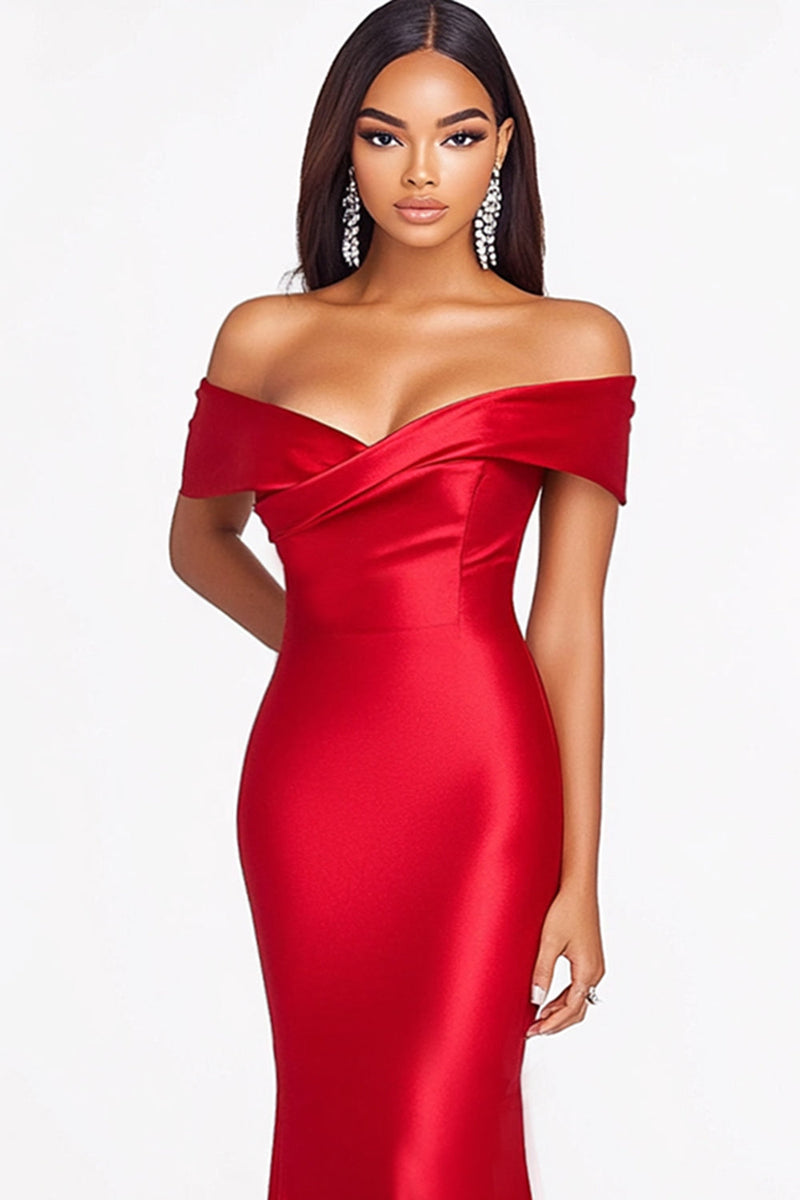 Load image into Gallery viewer, Elegant Red Off the Shoulder Mermaid Long Formal Dress