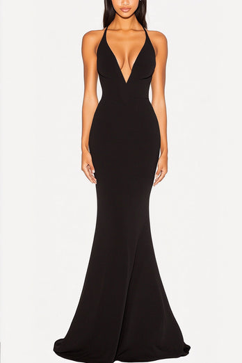 Black Deep V-Neck Mermaid Long Formal Dress