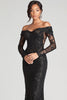 Load image into Gallery viewer, Sparkly Black Long Sleeves Mermaid Long Formal Dress with Lace