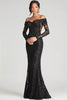 Load image into Gallery viewer, Sparkly Black Long Sleeves Mermaid Long Formal Dress with Lace