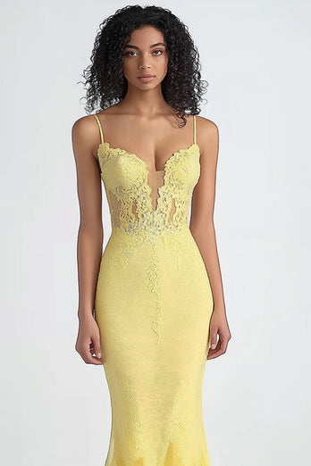 Daffodil Corset Spaghetti Straps Long Formal Dress with Lace