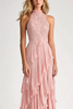 Load image into Gallery viewer, Blush Chiffon Tiered High Neck Long Formal Dress with Lace