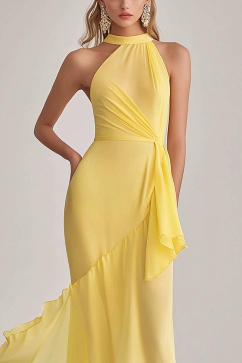 Load image into Gallery viewer, Daffodil Chiffon Asymmetrical Ruffled Long Formal Dress