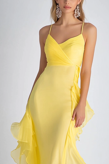 Daffodil Spaghetti Straps Chiffon Long Formal Dress with Ruffles