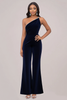 Load image into Gallery viewer, Navy One Shoulder Velvet Prom Jumpsuit with Beading